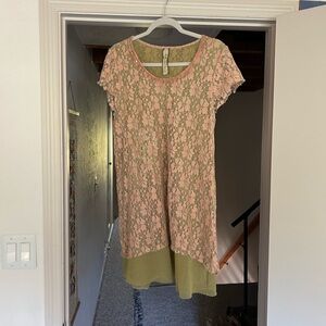 Aratta Pink and Gold Lace Top